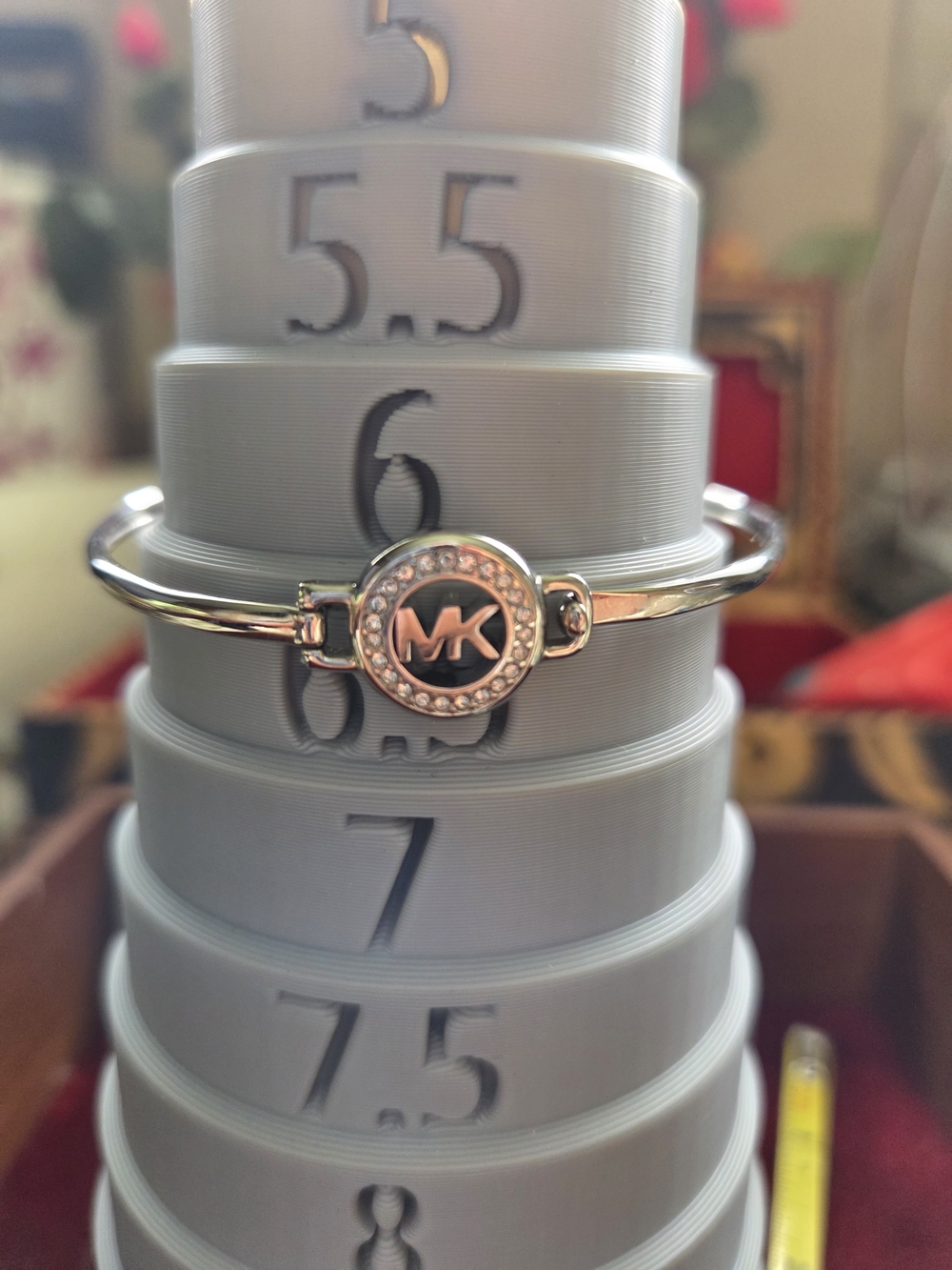 Michael Kors Silver Tone MK Logo Crystal Accent Bangle Bracelet